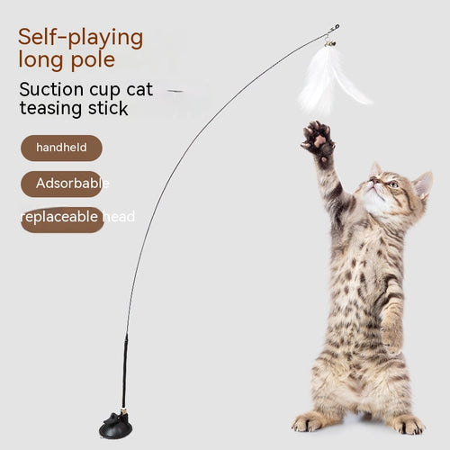 Interactive Cat Feather Wand Toy with Bell & Suction Cup 
