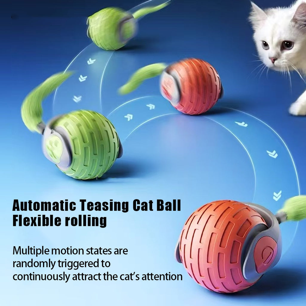 Entertain your cat with this smart self-rolling toy ball! USB rechargeable interactive teaser for cats & kittens. 
Available in emerald green, orange red & sapphire blue.