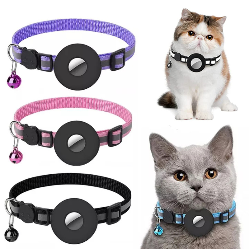 Keep your pet safe with our waterproof reflective nylon collar with built-in AirTag holder for GPS tracking. Adjustable for dogs & cats. 8 vibrant colors available!